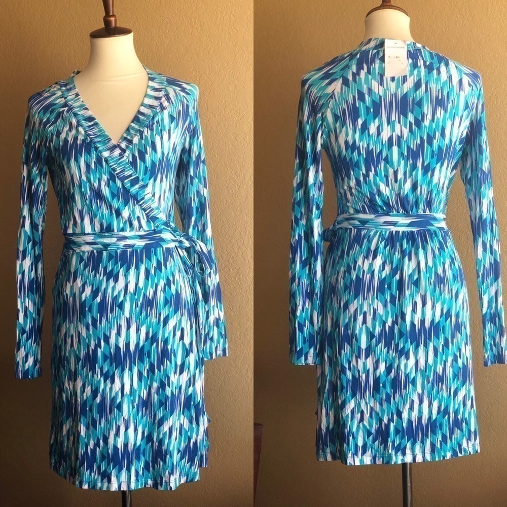 Tart Blue Geometric Wrap Dress Size S NWOT